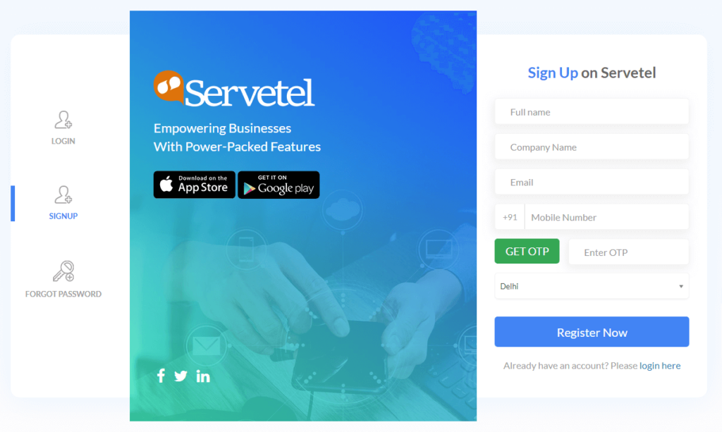 Servetel portal signup